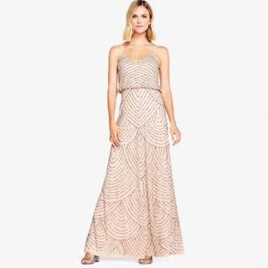 BRIDESMAID Adrianna Papell Art Deco Blouson Beaded Gown in Blush/Gold